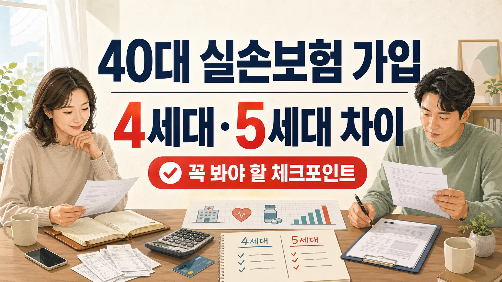 40대 실손보험 가입 — 5세대 vs 4세대 차이, 꼭 봐야 할 체크포인트