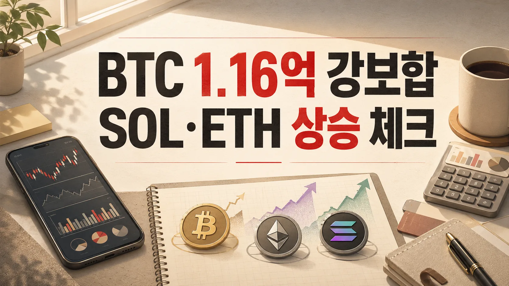 BTC 1.16억 강보합 — SOL·ETH 상승 vs 내일 대응 체크