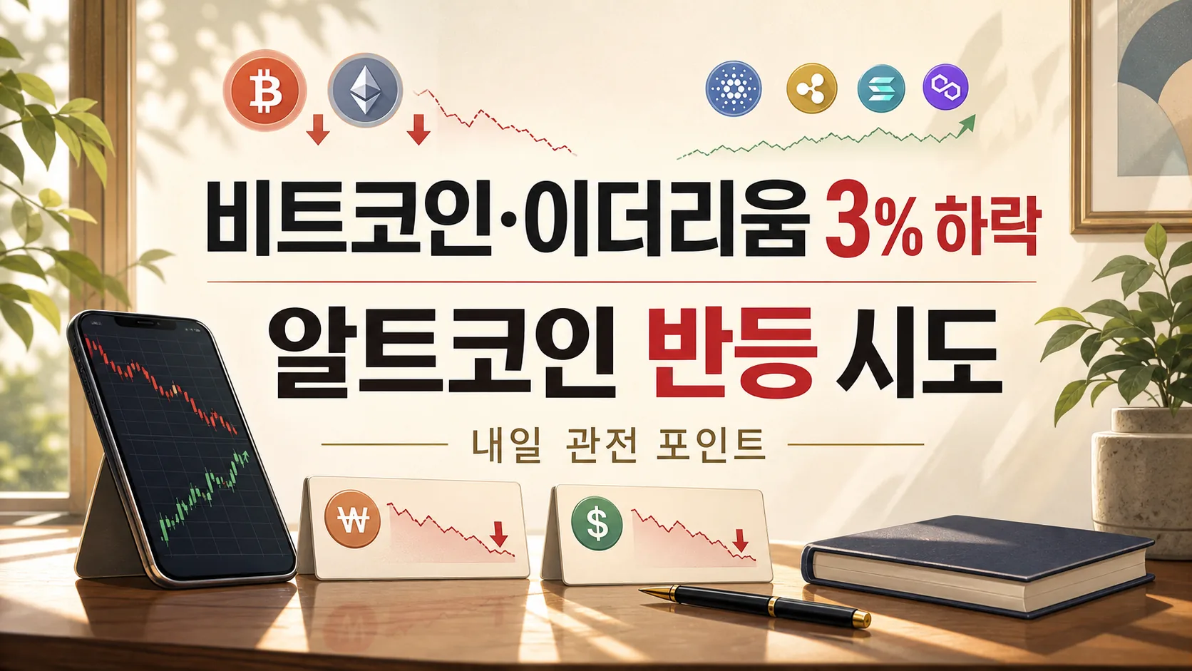 BTC·ETH 3% 하락 vs 알트코인 반등 시도, 내일 관전 포인트는?