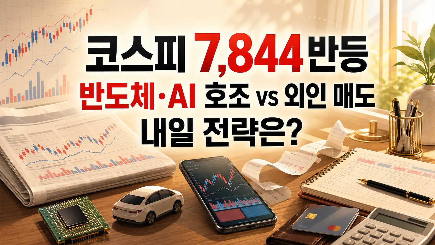 코스피 7,844 반등 — 반도체·AI 호조 vs 외인 매도, 내일 전략은?