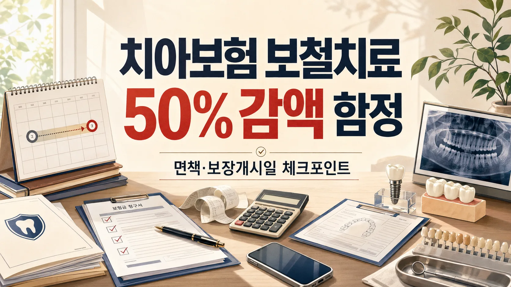 치아보험 보철치료 50% 감액 함정 — 면책·보장개시일 체크포인트