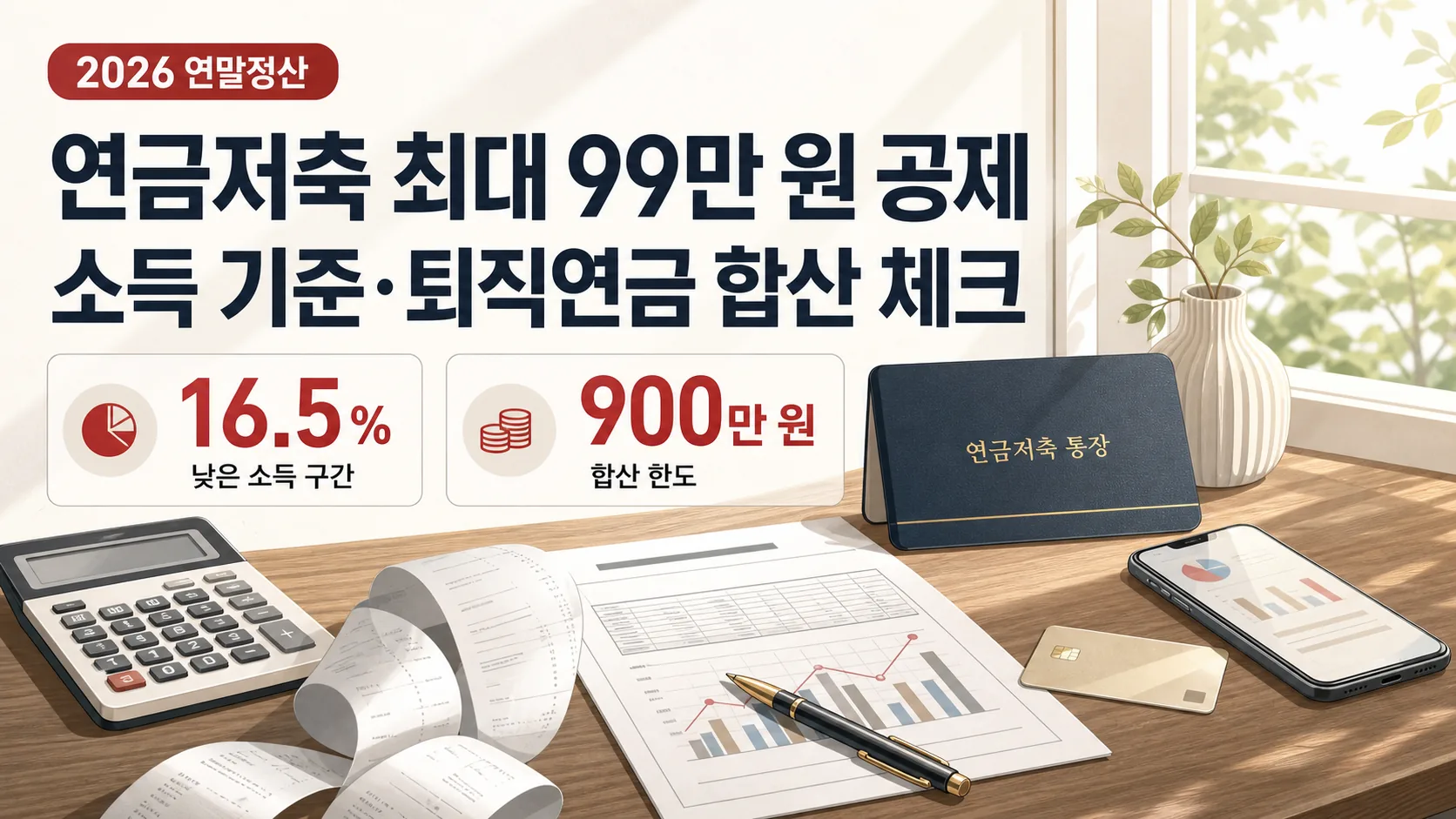 연금저축 최대 99만 원 공제 — 소득 기준과 IRP 합산 체크포인트